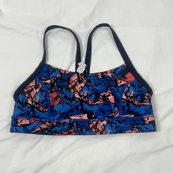 Lululemon Rise and Run Bra Sz 4 Mini Paint Harbor Blue Multi Black Strap - Picture 3 of 10
